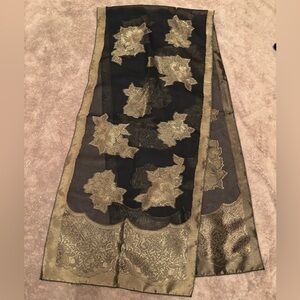 Vintage Black and Gold Patterned Scarf